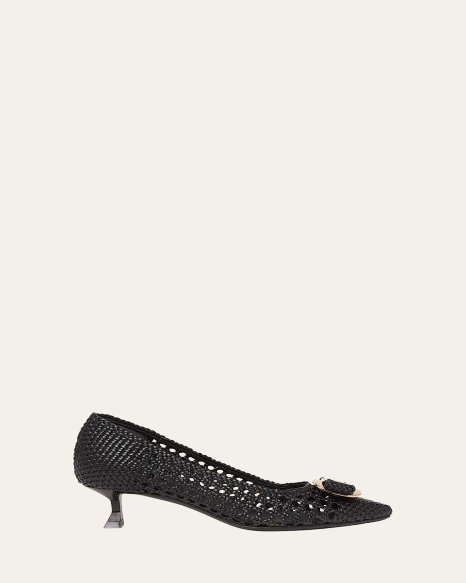 Zelma Woven Leather Buckle Pumps